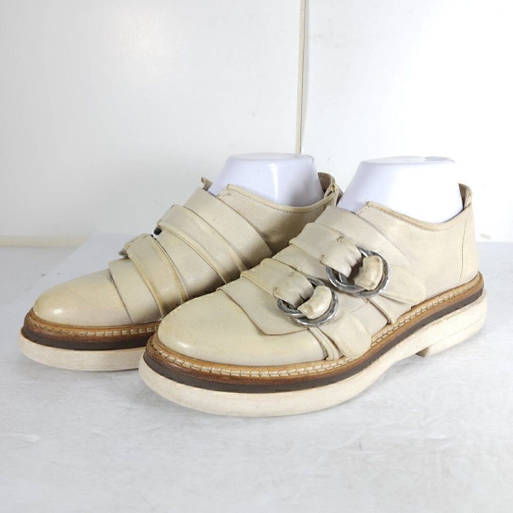 A.S.98 Women's US 37 US 6-6,5 Beige Leather Double Straps Platform Loafer Shoes